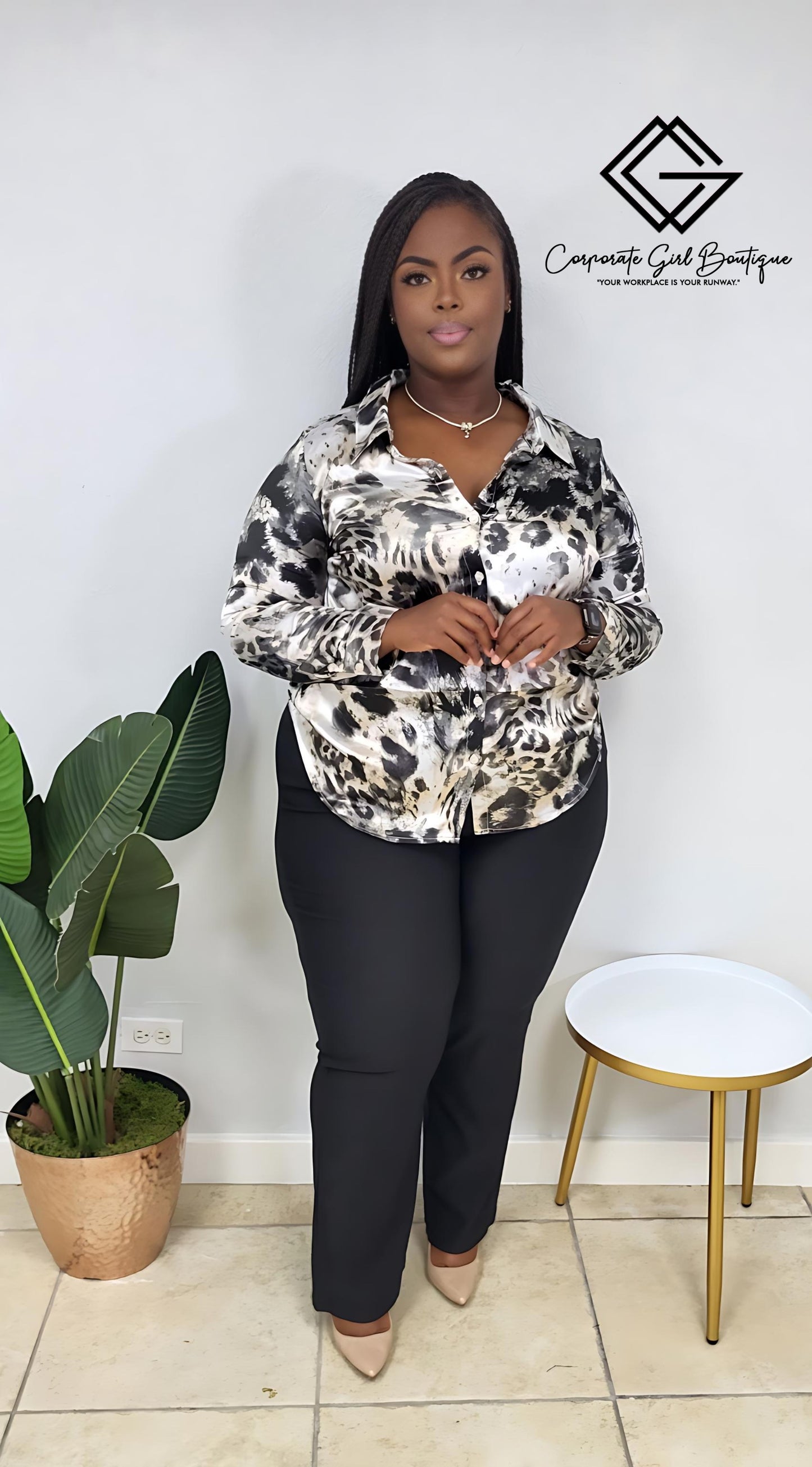 Cloudy Skies Satin Blouse -Plus size