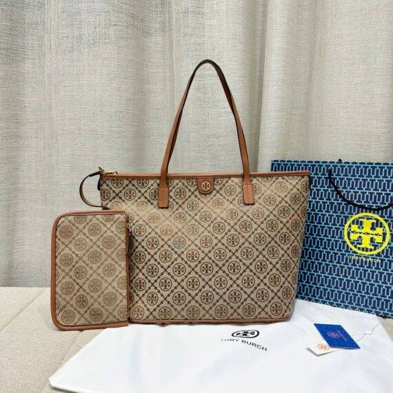 Tory Burch Monogram Zip Tote