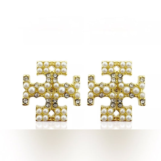 Tory Burch Cross Pearl Earrings