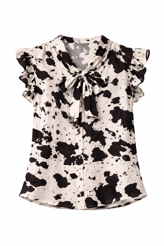 Cow Tie Neck Blouse
