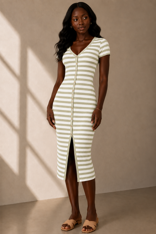 Stripped Button Down Dress