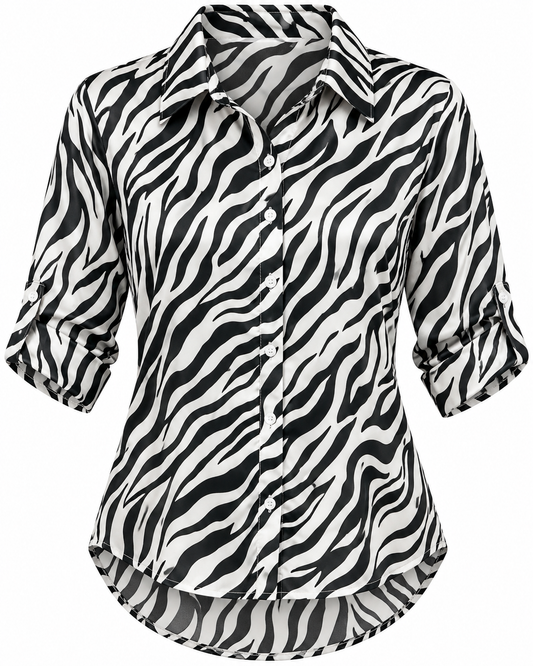Zebra Button down Blouse- Plus size
