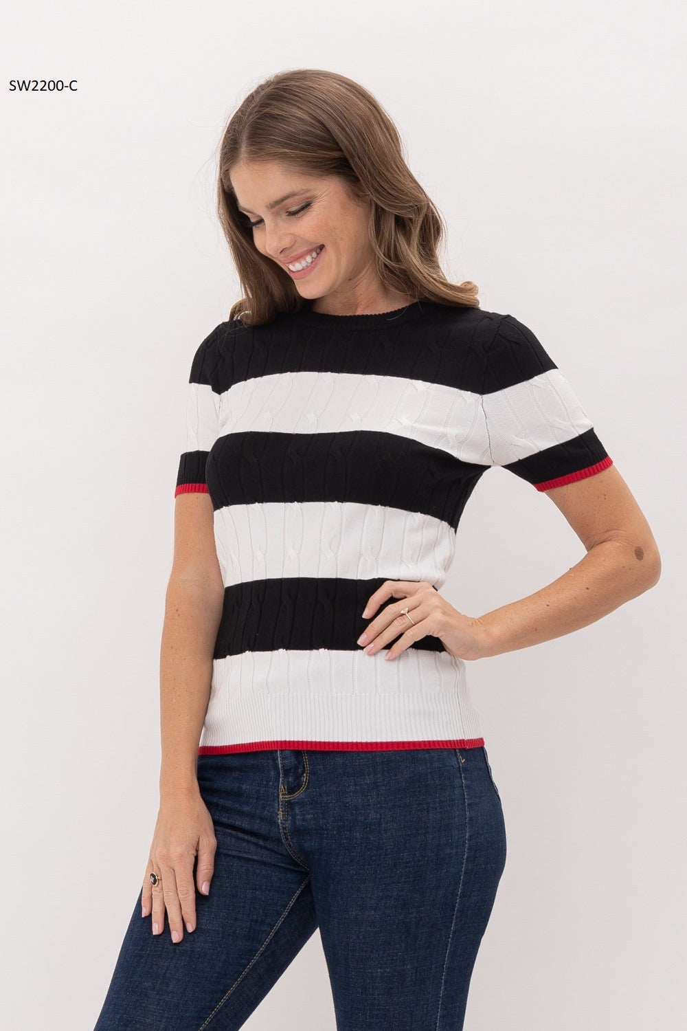 Striped Short Sleeve Pull Over Sweater Shirt