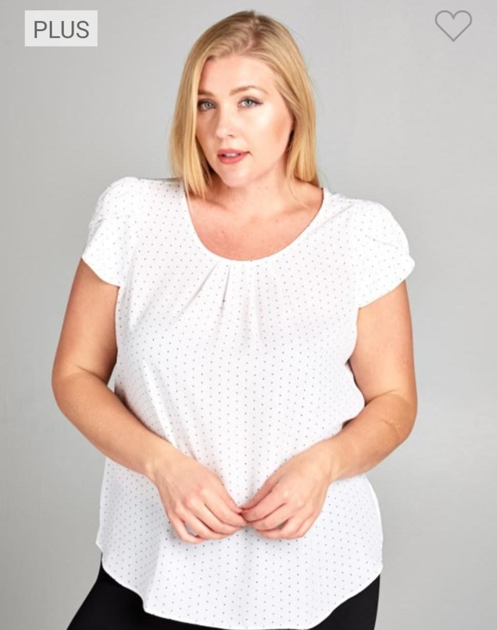 Polka Dot Printed Cap Sleeve Blouse- Plus Size