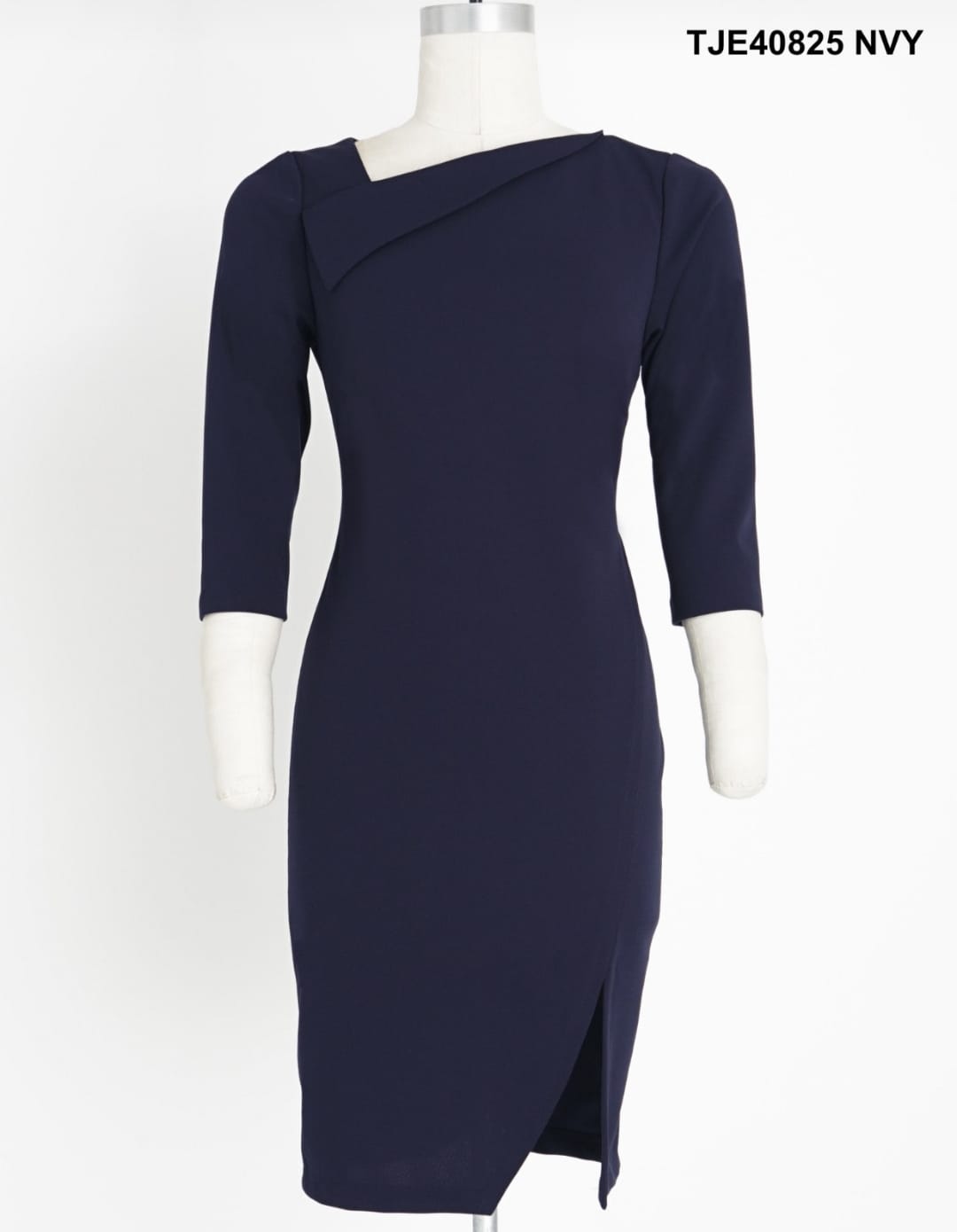 Pleated Neck Line Sheath Dress