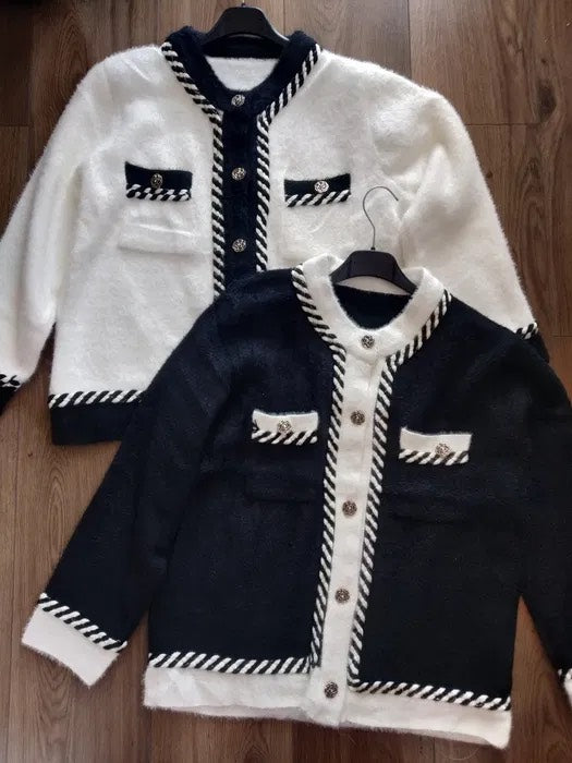 Chic Contrast Trim Boucle Cardigan