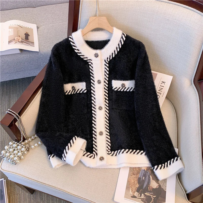 Chic Contrast Trim Boucle Cardigan