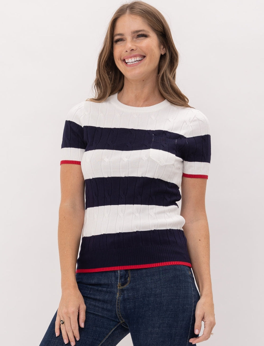 Striped Short Sleeve Pull Over Sweater Shirt