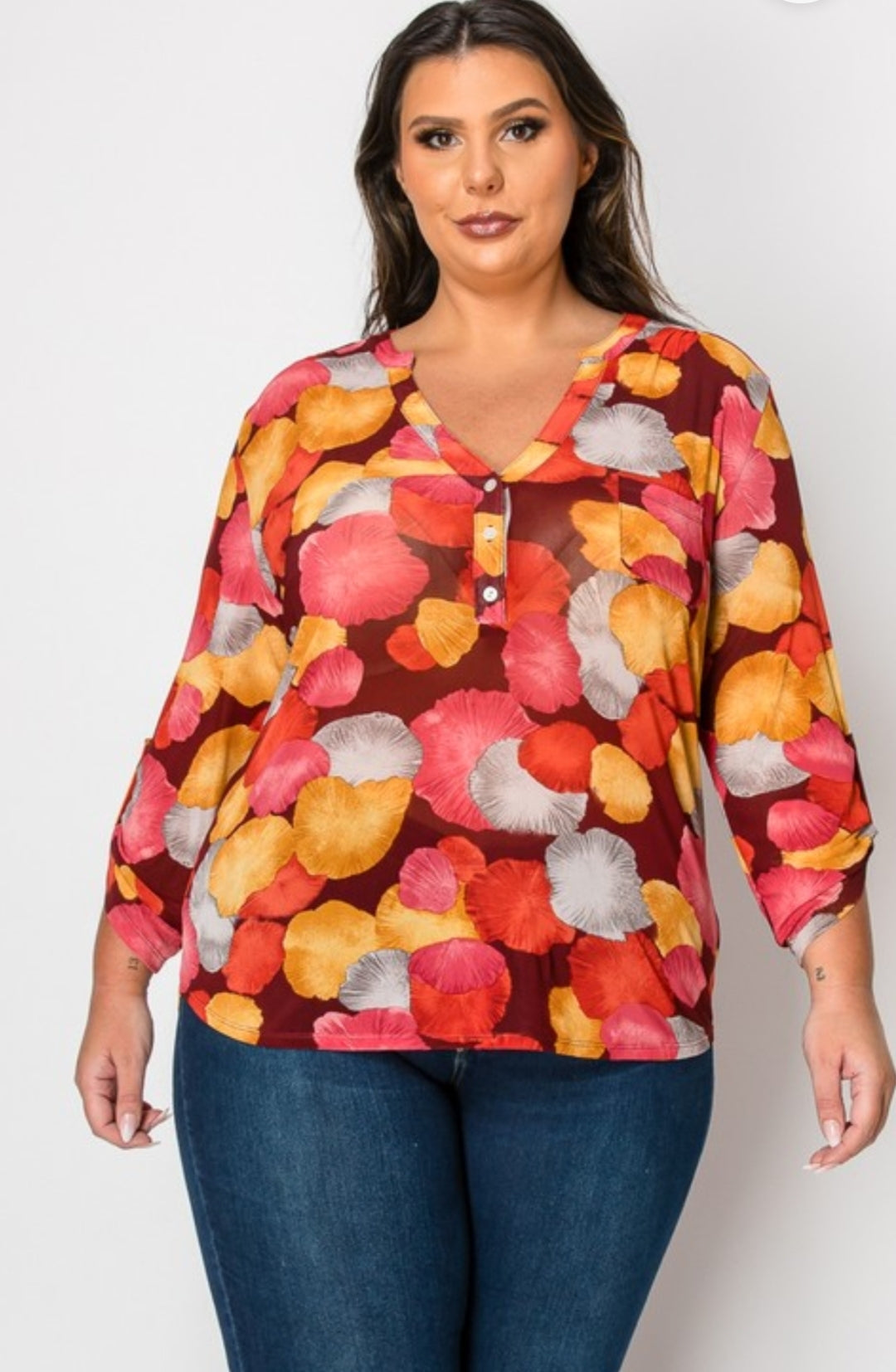 Mesh Printed Blouse- Plus size