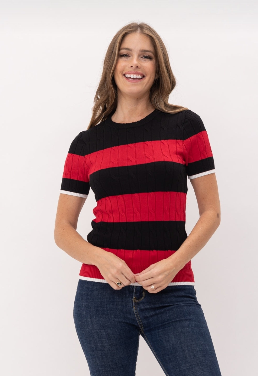 Striped Short Sleeve Pull Over Sweater Shirt