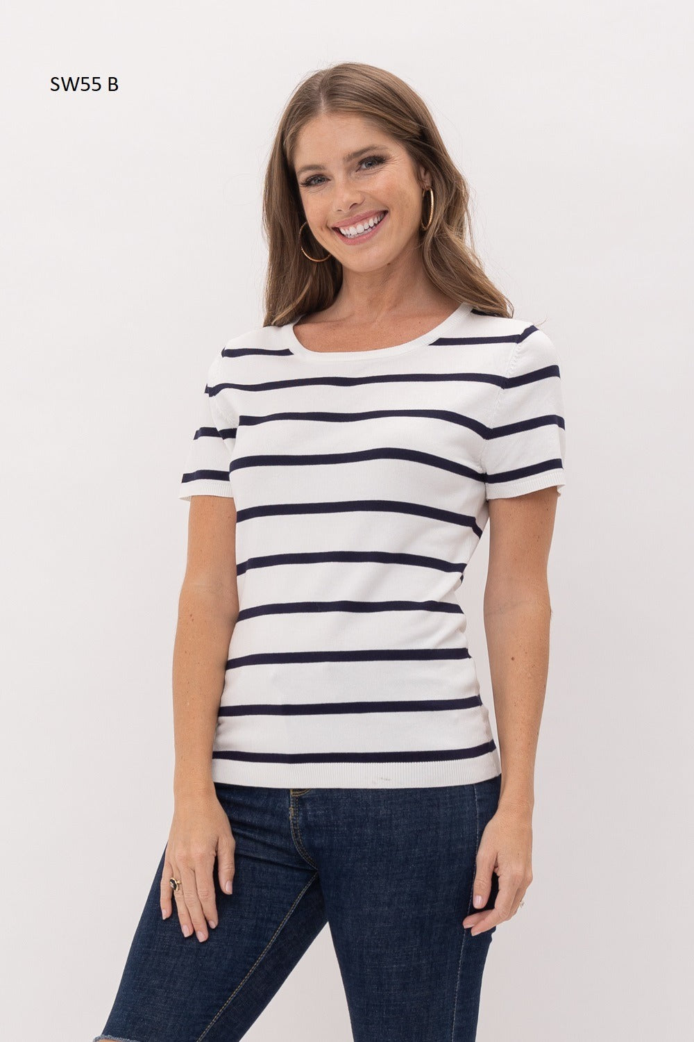 Striped Short Sleeve Pull Over Sweater Shirt