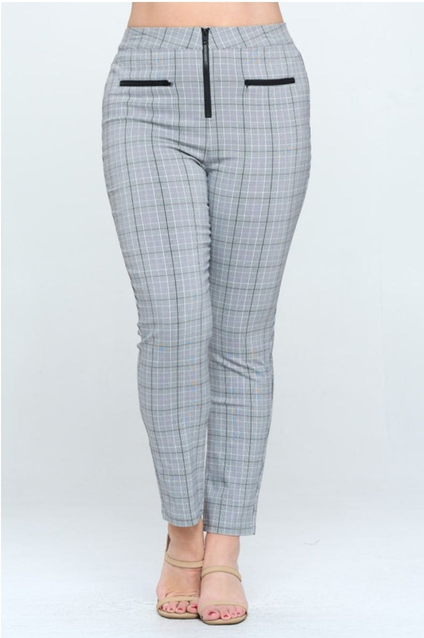 Zipper Trim Plaid  Pants (Plus Size)