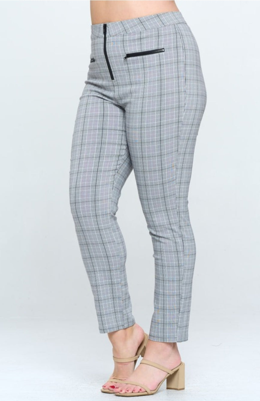 Zipper Trim Plaid  Pants (Plus Size)