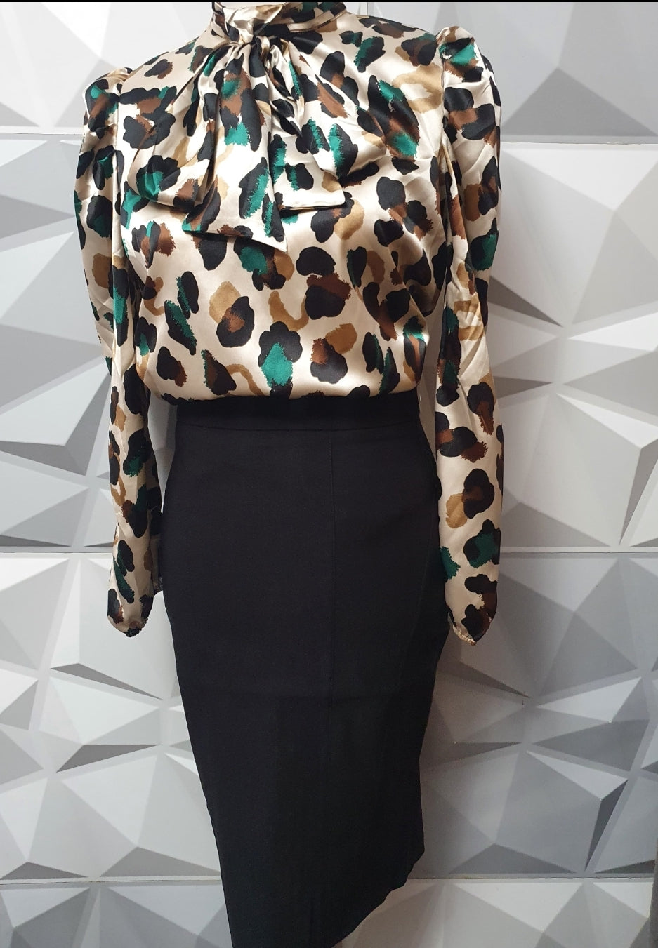 Satin Fierce  Leopard  Bow Blouse