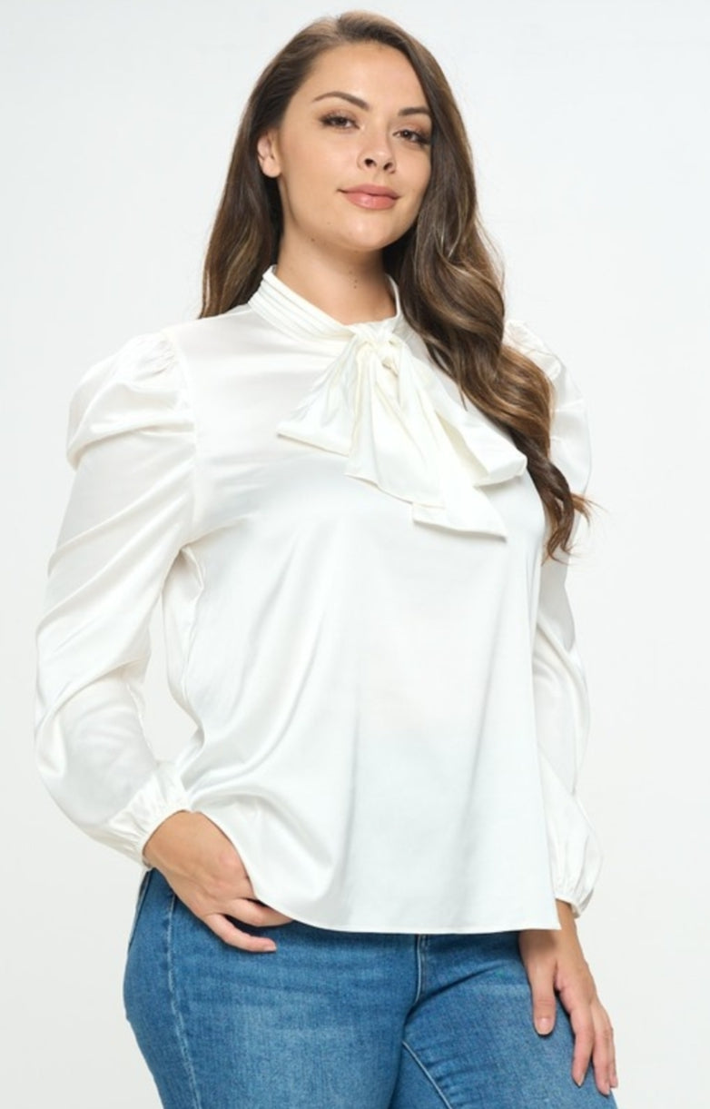 Satin Fierce  Bow Blouse Plus Size