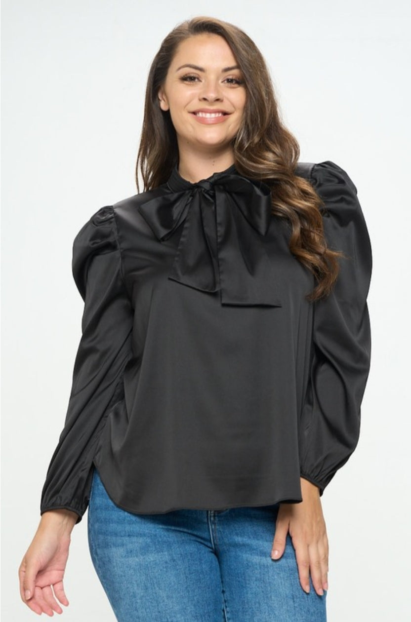 Satin Fierce  Bow Blouse Plus Size