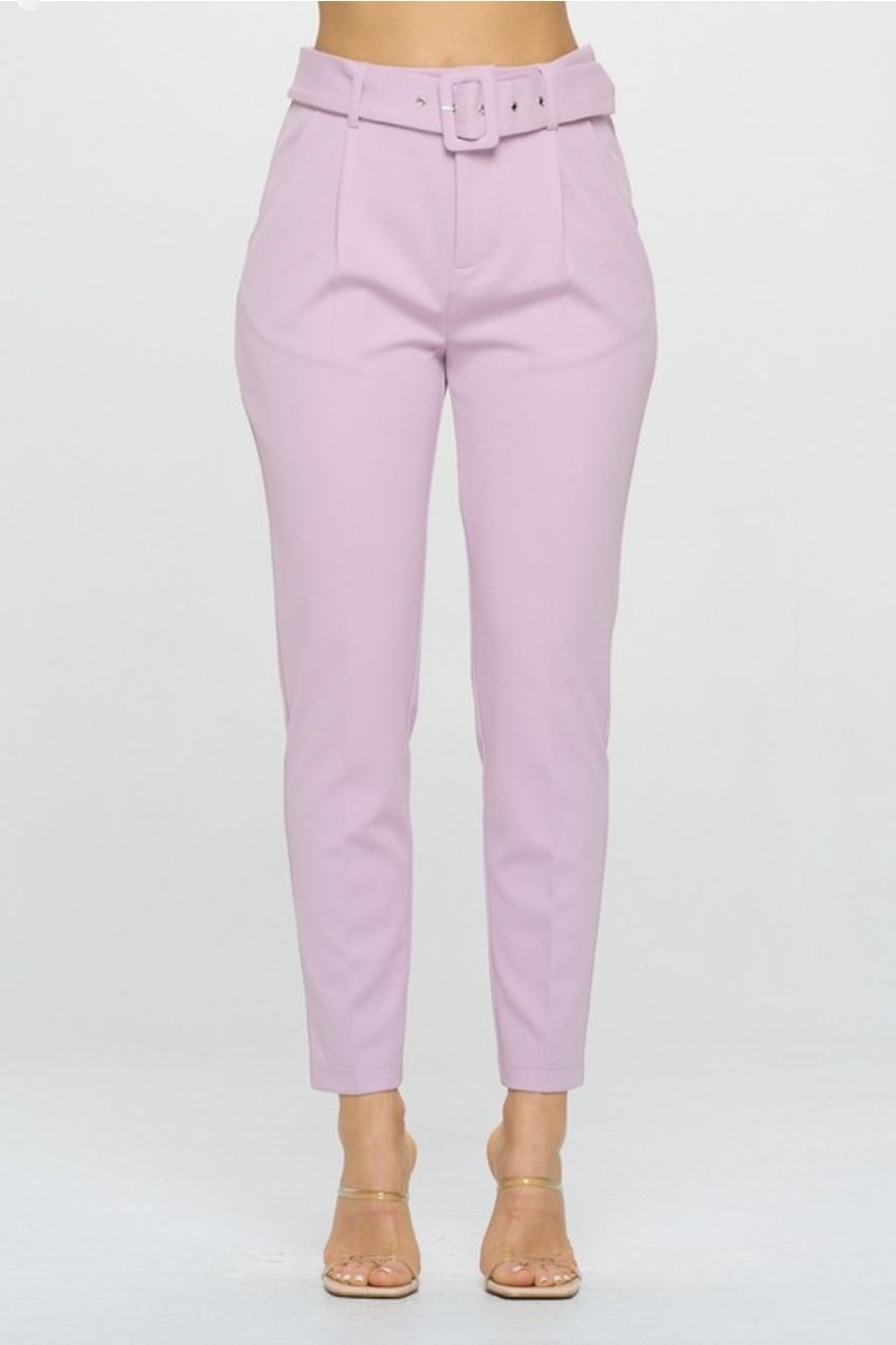 Twill High Waisted Belted Pants- Plus Size