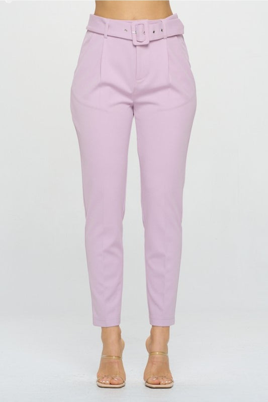 Twill High Waisted Belted Pants- Plus Size